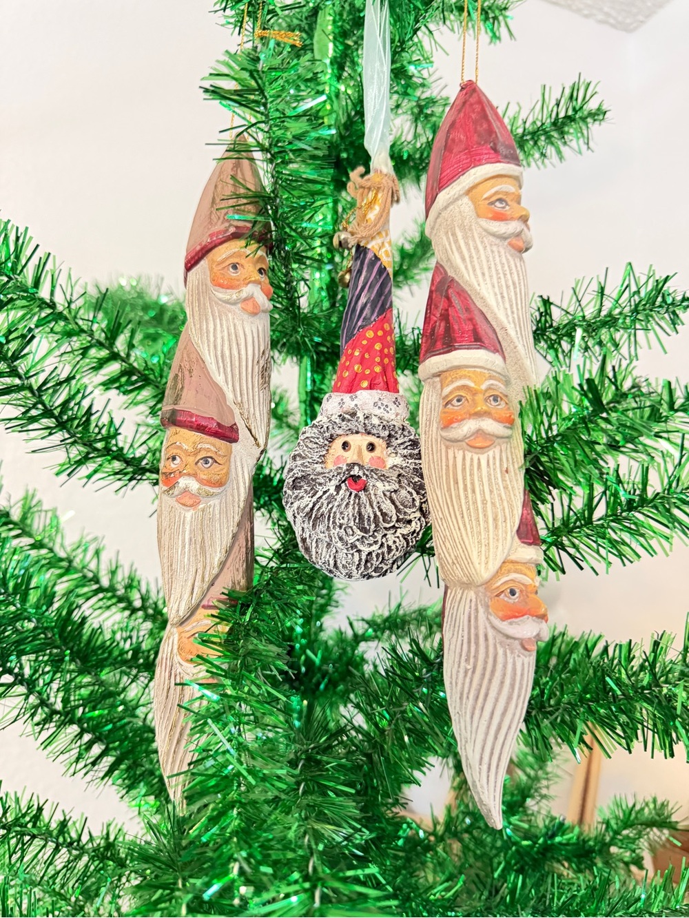 Santa Face & Beard Christmas Bauble Ornaments Large Multicolor Set Of 3 Hanging